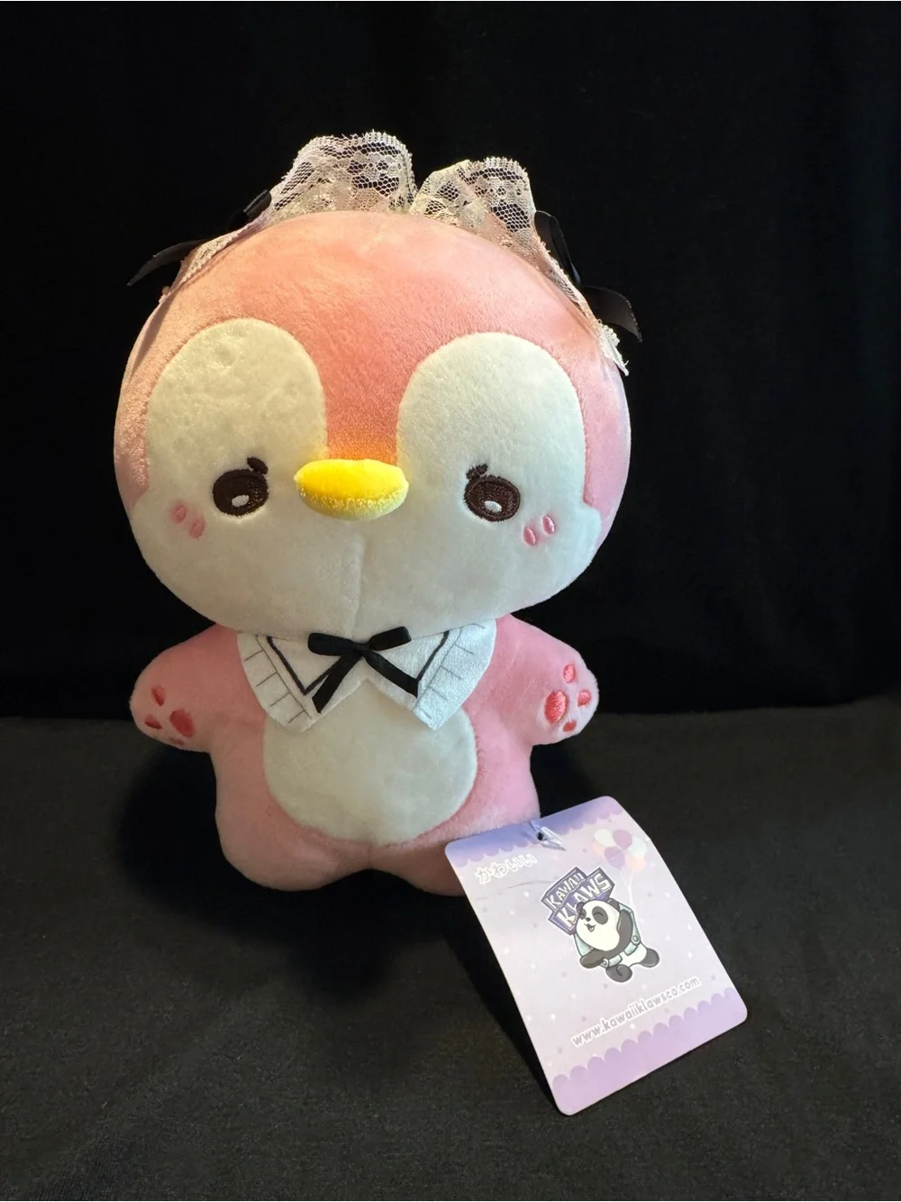Cute Pink Plush Penguin Toy with Bows - French Maid Themed